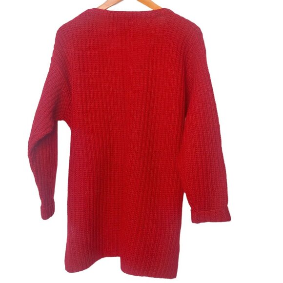 Vintage Y2K Moda Intl Womens S Sweater Cardigan Tunic Red Knit Mohair Blend - Picture 2 of 11